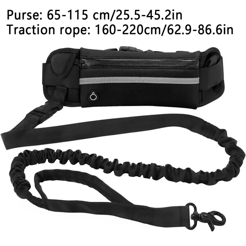 Retractable Elastic Dog Leash Pet Supplies Waist Bag with Reflective Leash Pet Leash Hands-Free Dog Leash for Running Walking Oasis Select black