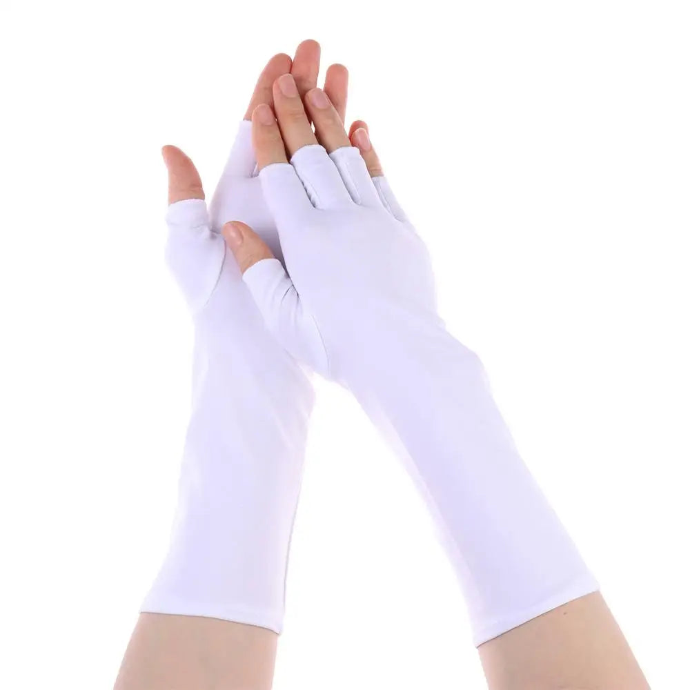 Summer Cycling Solid Mittens Arm Cool Fingerless Sunscreen Protection Half Finger Sleeves Long Gloves Oasis Select white-27cm