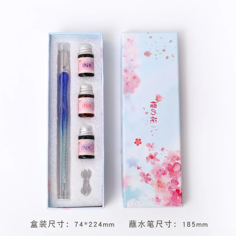 Romantic Sakura Glass Dip Pen Sakura Flower Series Multi piece Gift Box Gradient Color Set Oasis Select 4