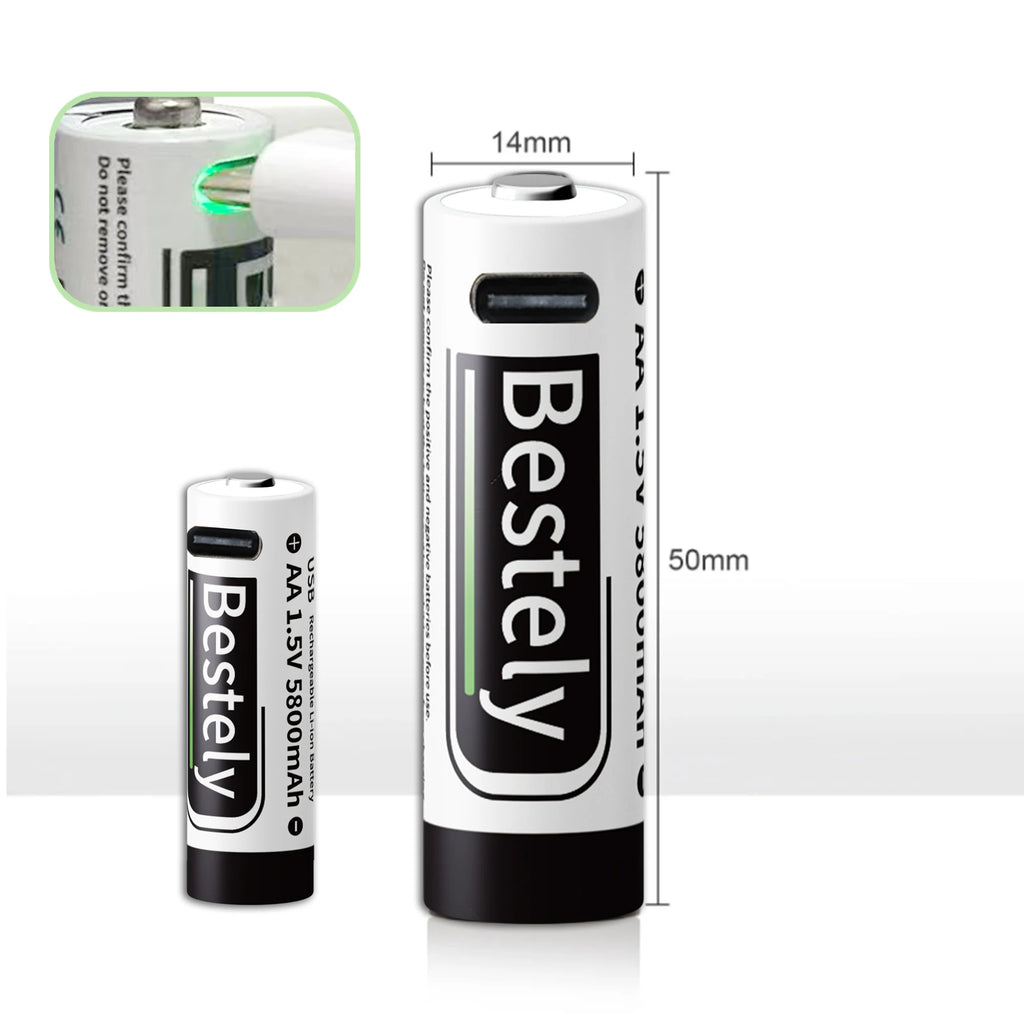 AA+AAA Rechargeable Batteries 1.5V Li-ion Battery Long-Lasting High Capacity Lithium, 2000 Cycle with Free USB-C Cables Oasis Select
