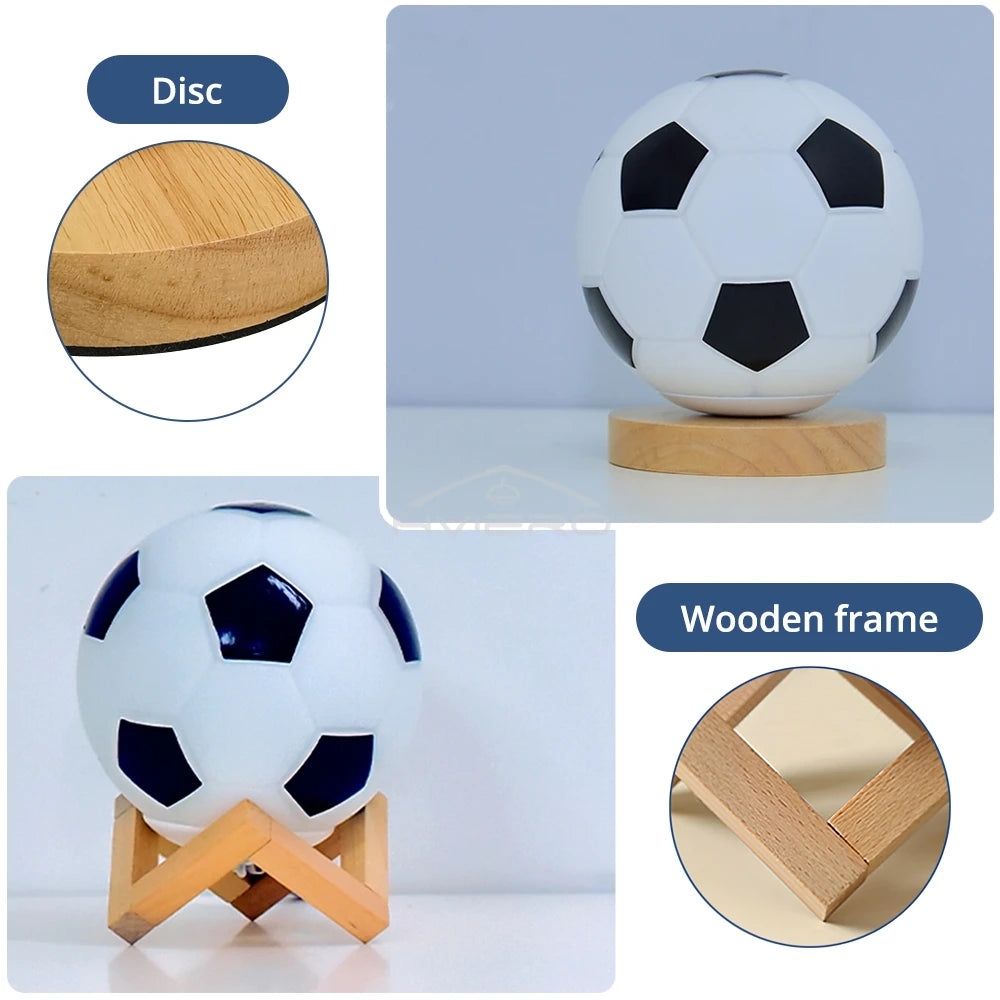 Football Theme USB Table Lamp – Wood Base & Glass Desk Light