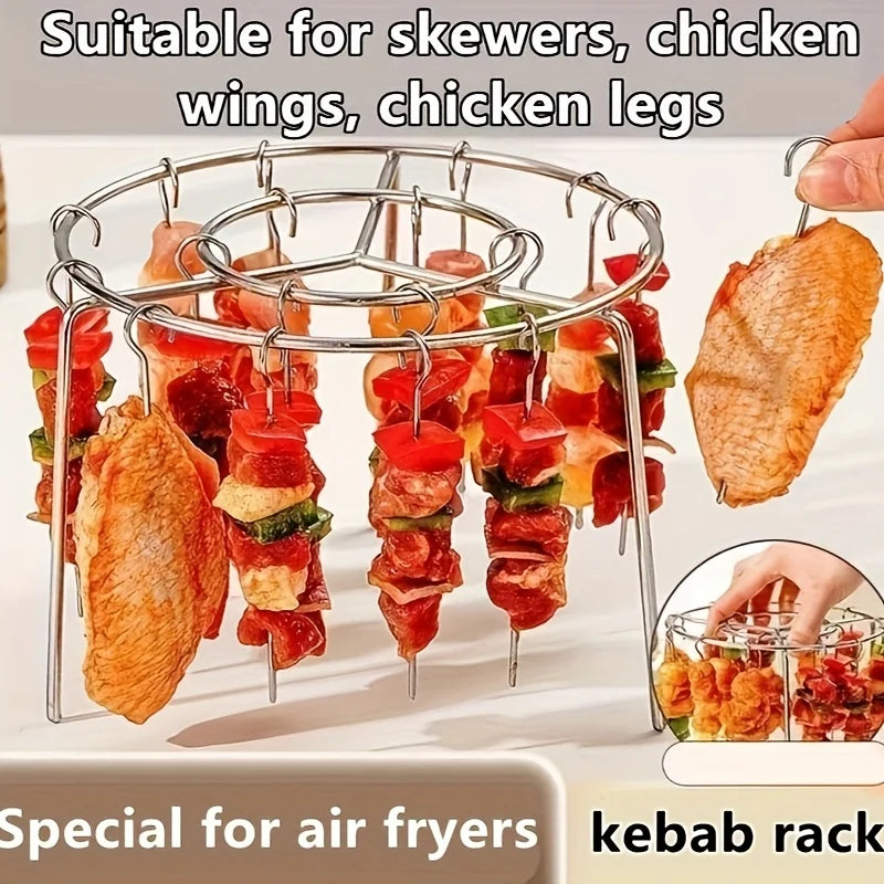 Vertical Air Fryer Skewer Rack for Even Heating,Holds Chicken Drumsticks Wings Thighs,Easy Clean BBQ Grill Rack for Home Kitchen Oasis Select