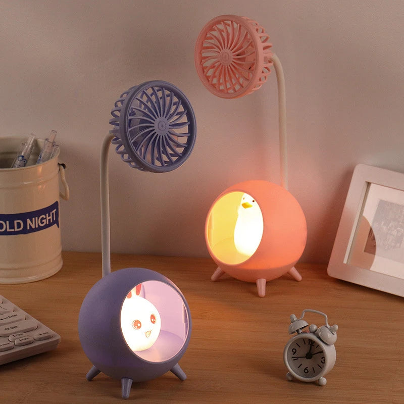 Cute Pet Astronaut Rabbit Desktop Fans USB Charging Lazy Fan Desktop Mini Fan Portable with Night Light Fan Student Travel Fan Oasis Select