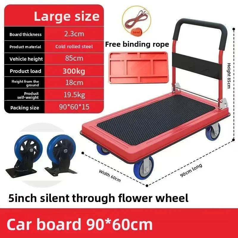 Multi-functional Silent trolley Steel trolley Pull goods Folding flatbed truck Small trailer Truck Supermarket storage Oasis Select Red-A-60-90-5