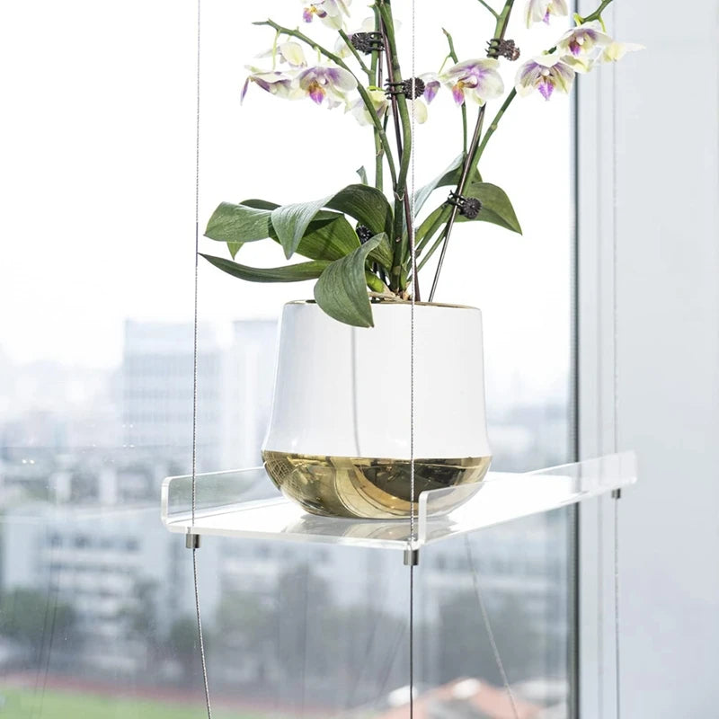 WISH 3-Tier Window Plant Shelves 16 Inch, Acrylic Adjustable Hanging Floating Shelf, Window Sill Extender For Indoor Plants Oasis Select