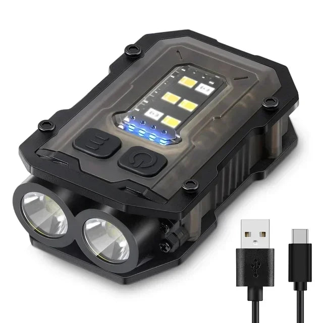 Multi-function Mini LED COB Flashlight Dual Light Source Super Bright Portable Torch Type-C Rechargable Camping Emergency Lamp Oasis Select Original Black