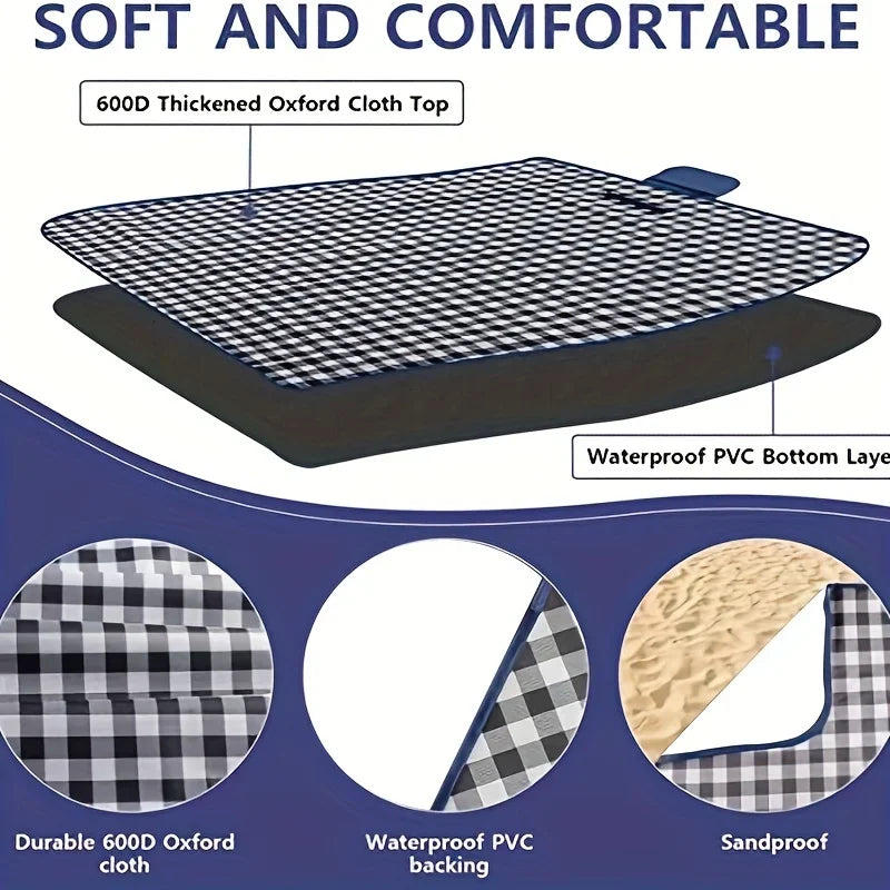 Picnic Blanket | Beach Mat | Indoor and Outdoor Picnic Blanket, 80 "x 57" Sand and Waterproof Large Beach Mat A Must for Travel Oasis Select