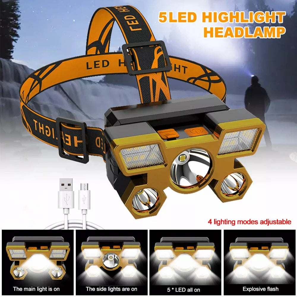 Rechargeable 5 LED Headlamp – Camping, Fishing & Travel