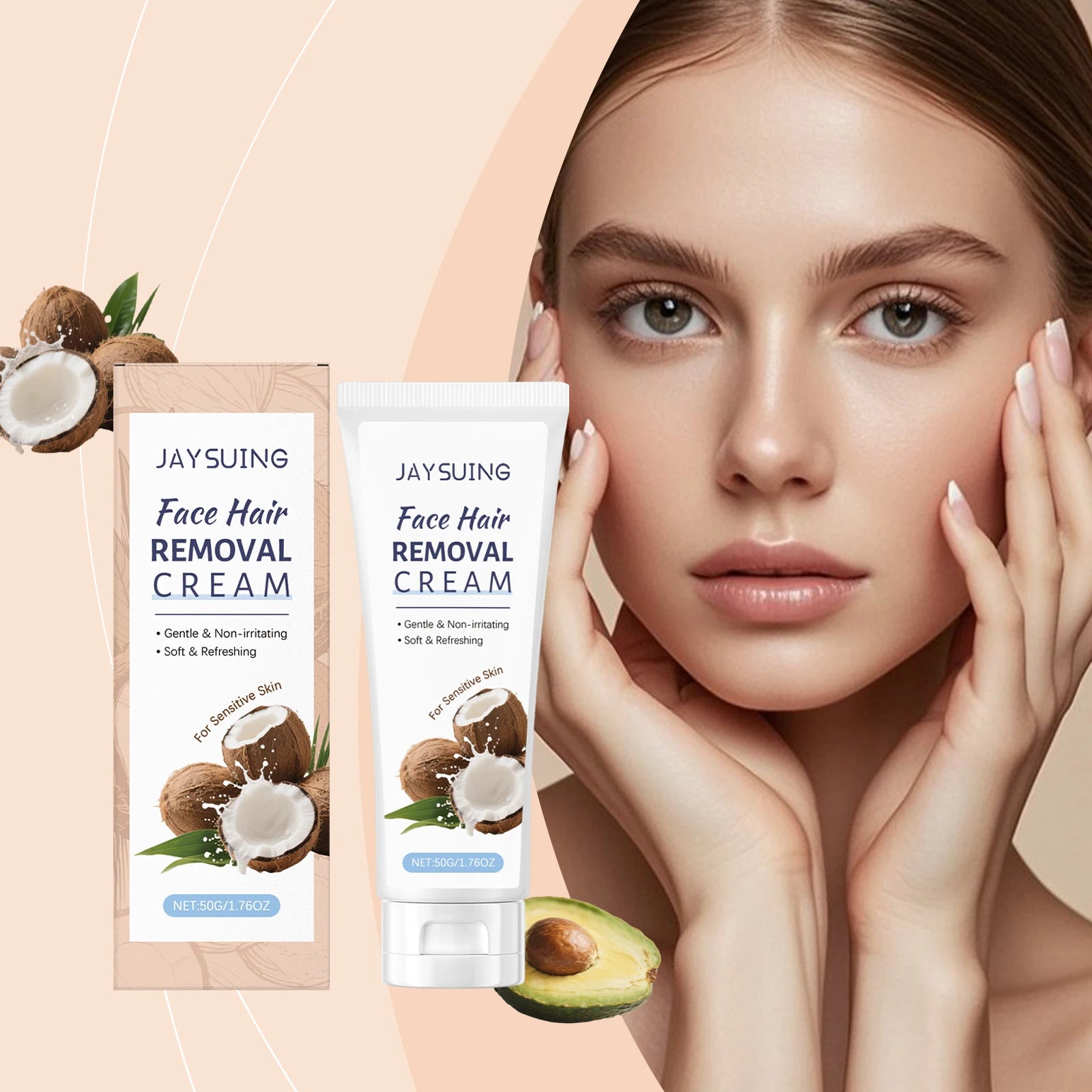 Facial Depilatory Cream Coconut Hair Removal Cream for Upper Lip Chin Painless Gentle Epilator Non-irritating Growth Inhibitor Oasis Select