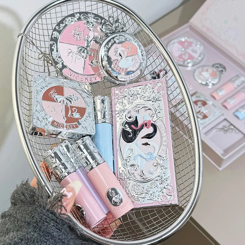 NICEKEY Multipurpose Makeup Sets Include 4 Lip Mud,1 Blush,1 Pressed Powder,1 Eyes Palette,1 Contour Palette With Necklace Gift Oasis Select