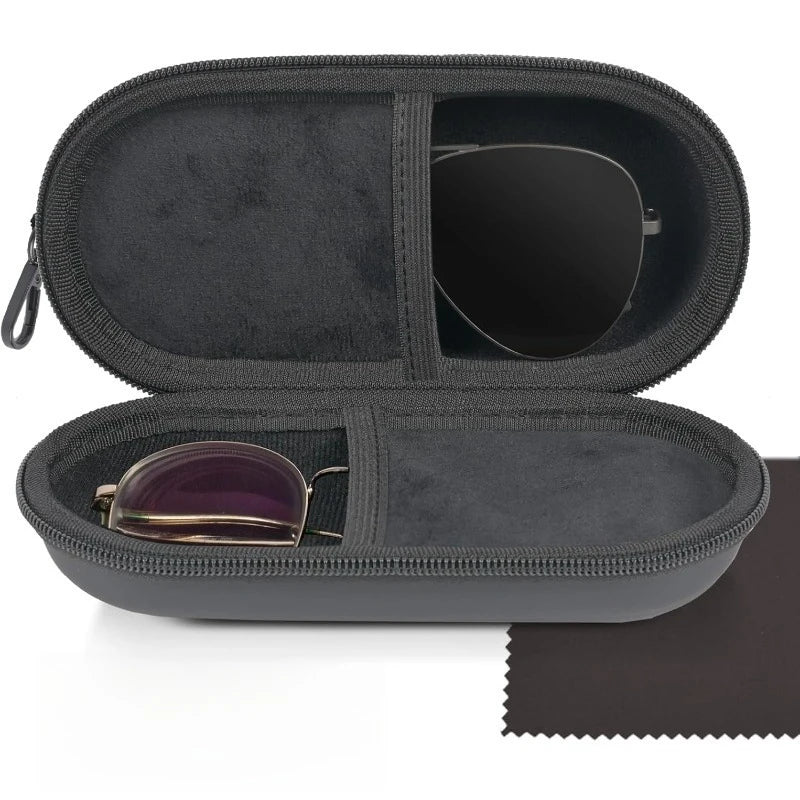 1pc Double Mirror Box, With Zipper Closure & Clip,Portable Eyewear Storage Box for 2 Glasses,Sunglasses Holder, Colored Contacts Oasis Select black
