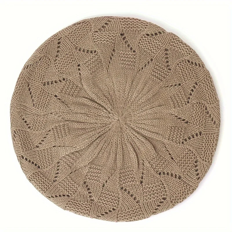 Women's Plain Color Knit Beret Hat Spring Casual Thin Acrylic Berets for Women Ladies French Artist Beanie Beret Hats Oasis Select