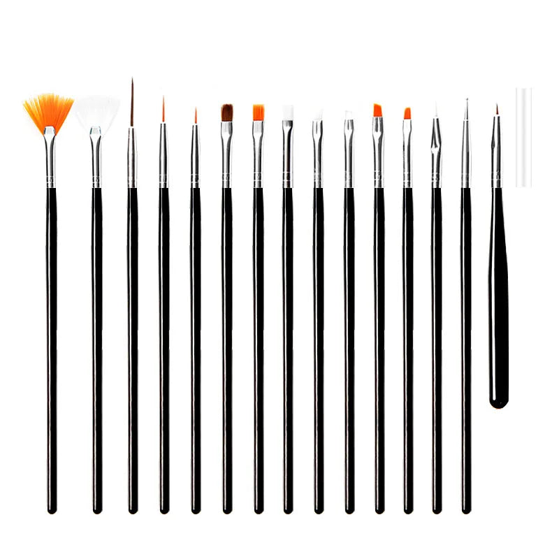 15pcs Fine Detail Paint Brush Set Acrylic UV Gel Drawing Dotting Manicure Nail Art Design Tools Makeup Accessorie Gel Brush Oasis Select black