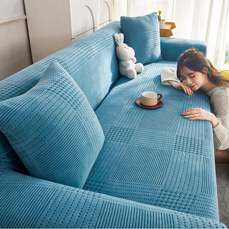 All-inclusive Universal Sofa Cover Anti-cat Scratch All-season Universal Lazy Sofa Blanket Full-cover L Shape Sofa Cover Oasis Select 5 people 305-360cm Sky Blue