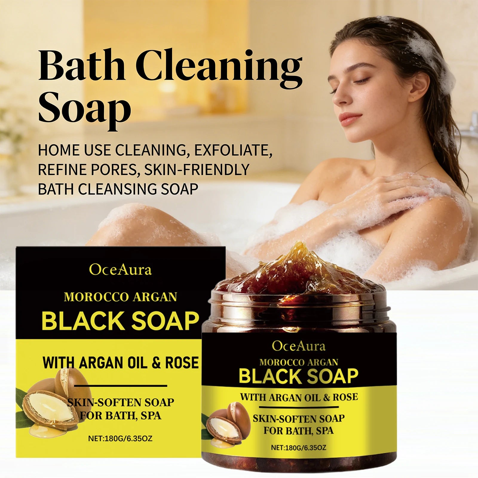 Morocco Argan Black Soap for Exfoliating Deep Cleaning Remove Dead Skin Body Scrub Purifying Moisturizing Brighten Skin Soap Oasis Select