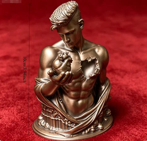 Broken Chest Male Bust Figurines 3D Printed Man Holding Anatomical Heart Sculpture Art Tabletop Decor for Home Office Desk Study Oasis Select Heart Male Bronze
