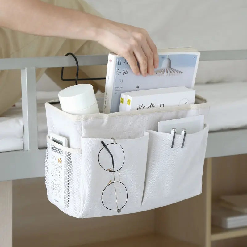 Dormitory Bedside Hanging Bag Storage Basket Storage Bag Miscellaneous Basket Bedside Storage Artifact Oasis Select white