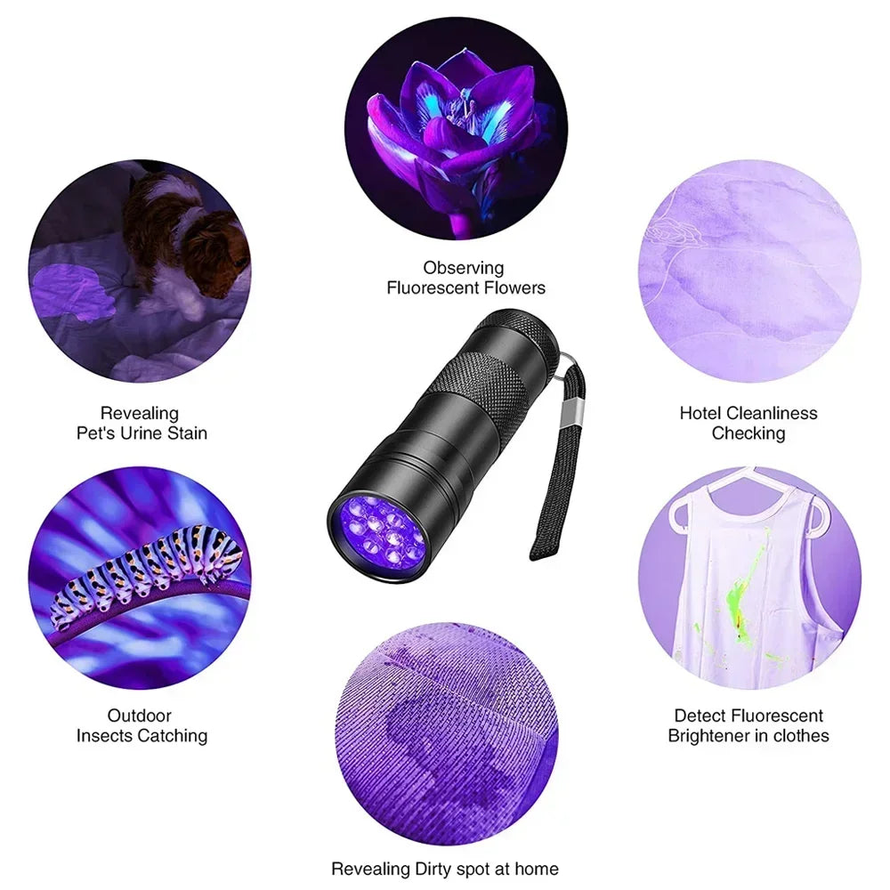 UV Blacklight Flashlight 9/12 LED 395nm – Pet Stain Detector