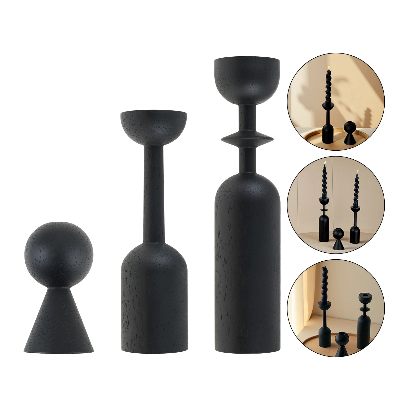 For Decorating Fireplace/dining Table/living Room 1/3Pcs Black Wooden Candlestick Home Decoration Add A Romantic Atmosphere Oasis Select
