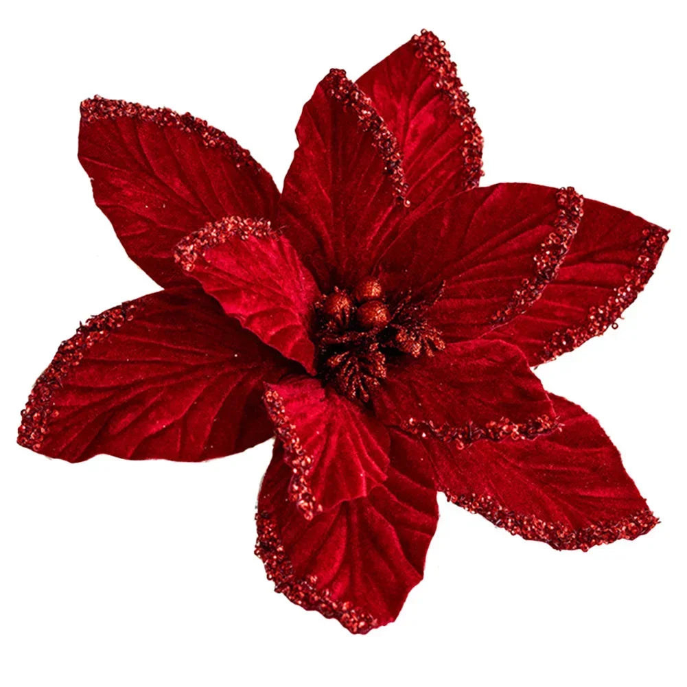 Christmas Glitter Christmas Poinsettia Artificial Christmas Flower Handmade Craftsmanship High-quality Material Realistic Design Oasis Select red China Mainland