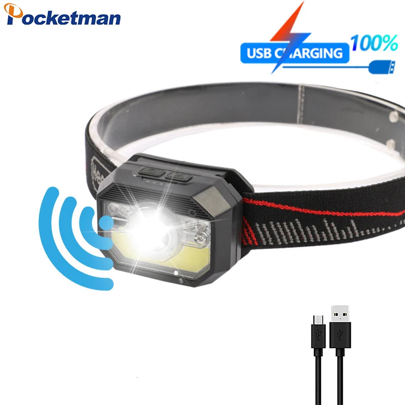 IR Motion Sensor LED Headlamp Super Bright USB Rechargeable Headlight Outdoor Emergency Light Night Fishing Head Lamp Oasis Select