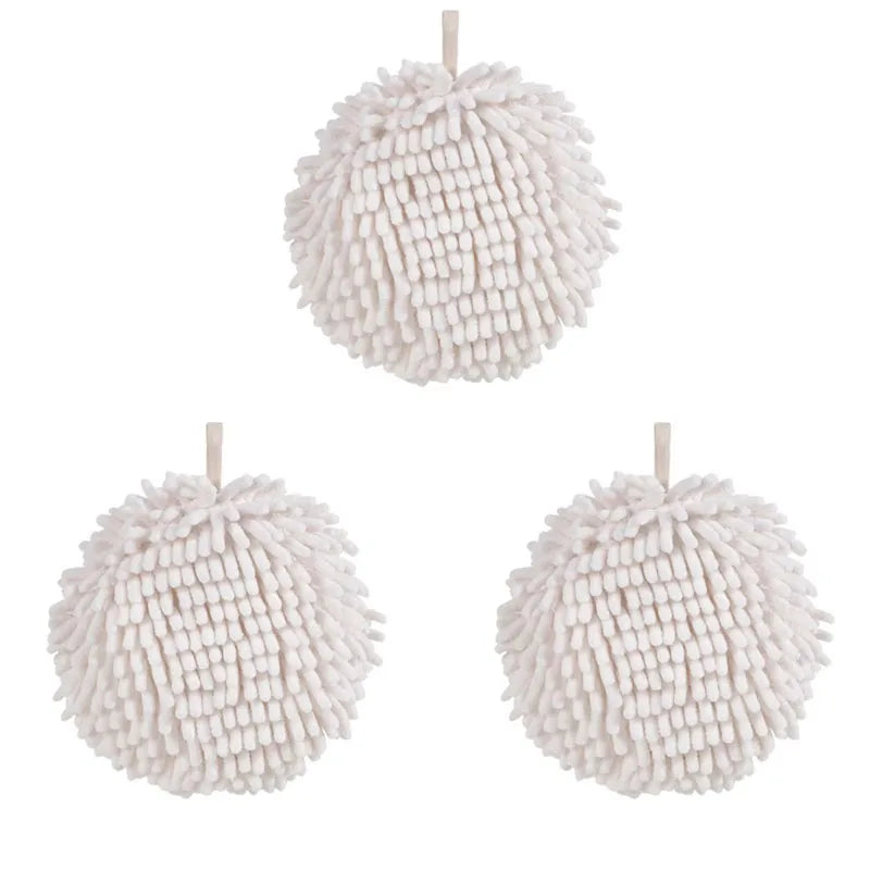 1/2/3pcs Chenille Hand Towels Kitchen Bathroom Hand Towel Ball with Hanging Loops Quick Dry Soft Absorbent Microfiber Towels Oasis Select 3pcs-White