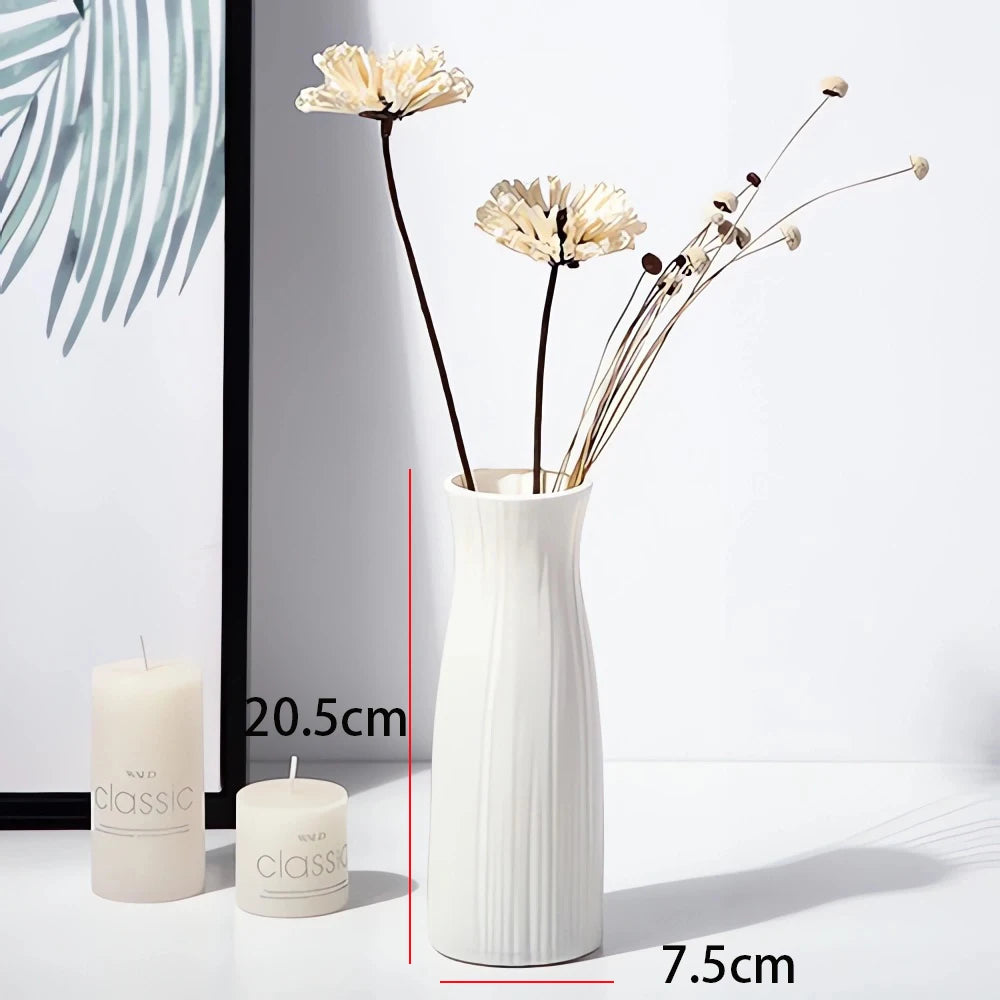 Striped Ceramic-Like Plastic Vase for Flowers, Decorative Floral Arrangement Display, Creative Little Flower Vase Oasis Select 3502-white