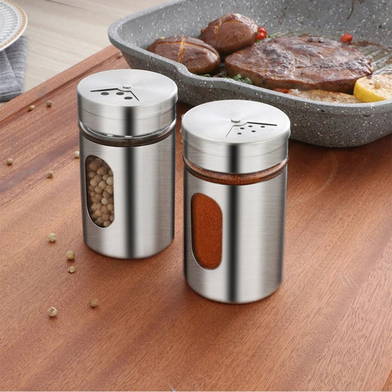 Seasoning Bottle Stainless Steel Rotating Spice Storage Box Condiment Jar BBQ Cooking Herbs Pepper Toothpick Holder Salt Shaker Oasis Select
