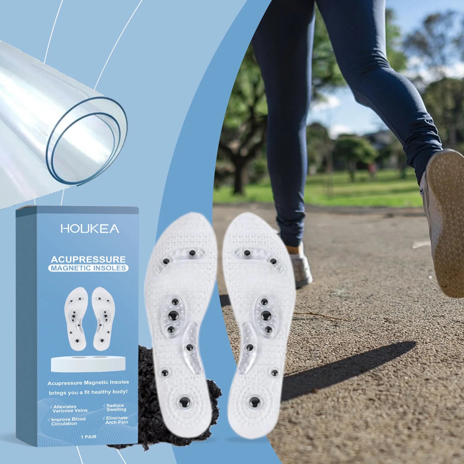 HOUKEA Acupressure Magnetic Insoles – Foot Pain & Fatigue Relief Acupressure Shoe Insoles Oasis Select