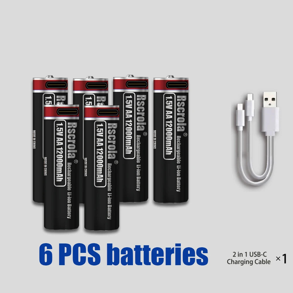 Hot 1.5V 12000mAh USB Type-C Rechargeable Lithium AA Battery for Hunting Camera Remote Control Mouse Smart Door Lock Microphone Oasis Select 6PCS Batteries 1.5V China Mainland
