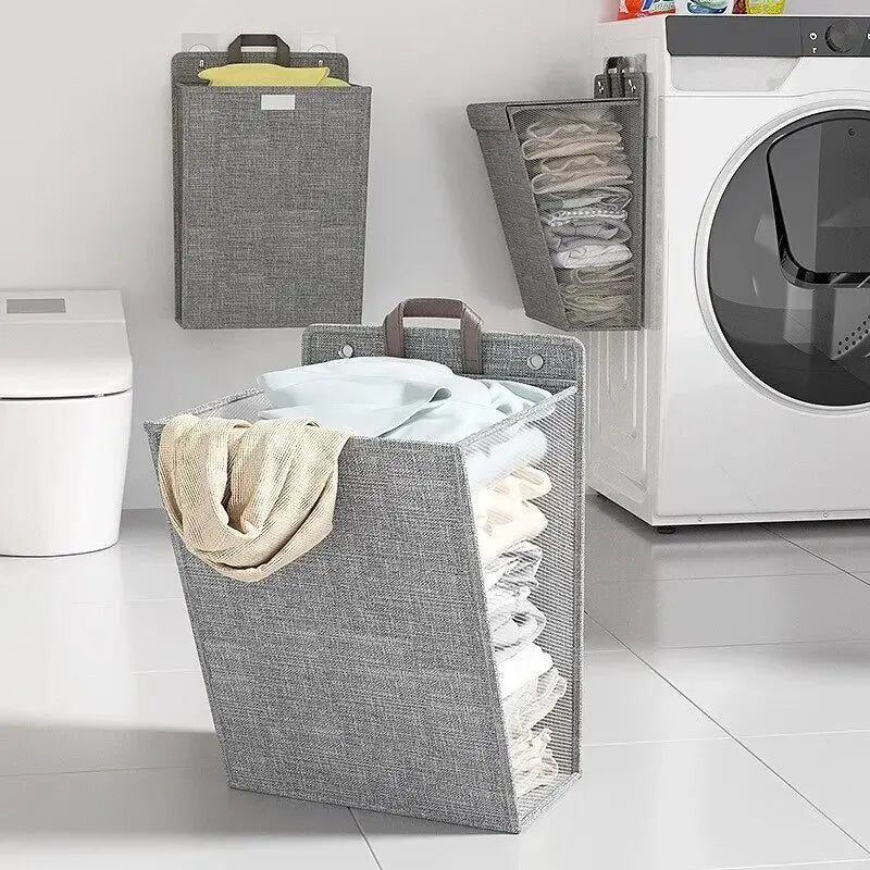 1pc Foldable Adhesive Laundry Basket Hamper, Multifunctional Punch Free Wall Hanging Washing Clothes Mesh Hook Organizer Oasis Select