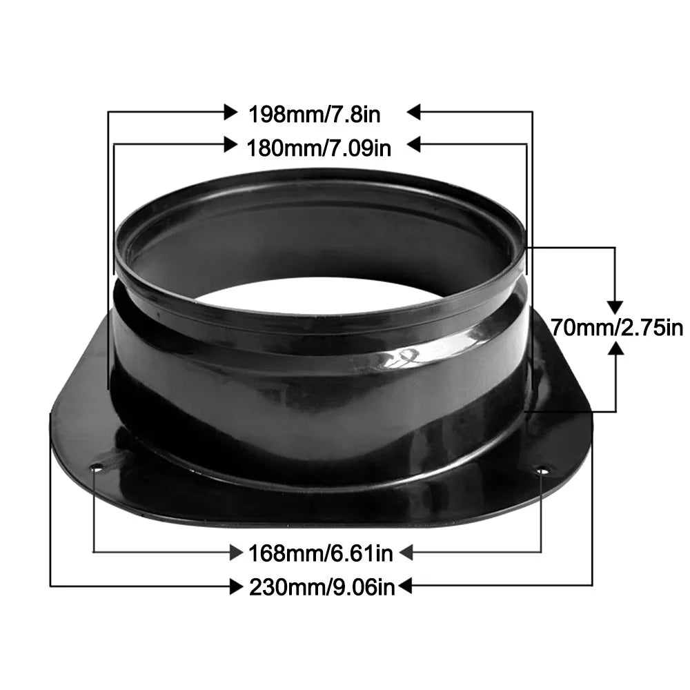 High Quality Plastic Vent Pipe Adapter Flange Connector Wall-mounted Square To Round Flange Interface Exhaust Pipe Joint Oasis Select Black-200mm
