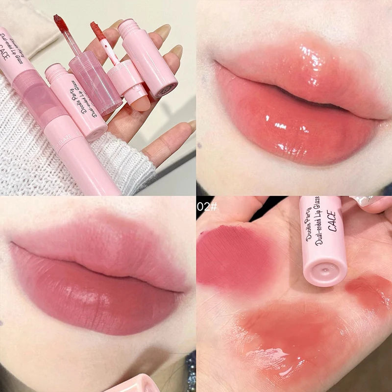 CACE Double Head Lip Glaze Matte Velvet Sexy Red Tint Liquid Lipstick Lasting Makeup Moisturizing Lipgloss For Women Cosmetics Oasis Select 02