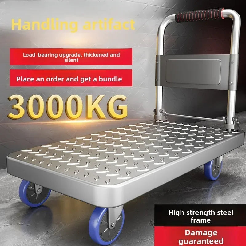 Steel plate pulling trolley trolley trolley handling thickened foldable portable silent trailer pulling flat truck Oasis Select