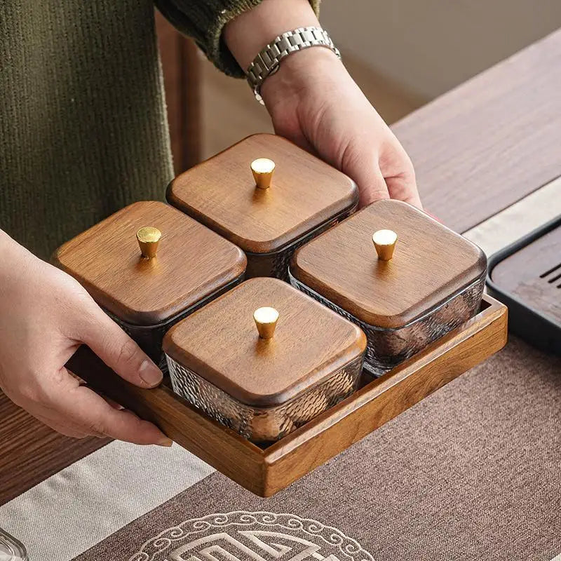 High-grade Solid Wood Glass Fruit Tray Bowl Household Living Room Tea Table Points Snack Candy Dry Fruit Tray Snack Nut Box Oasis Select
