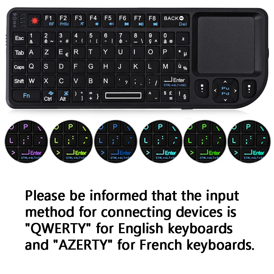 AyeBeau RGB Mini Wireless Keyboard Touchpad | French Spanish Russian