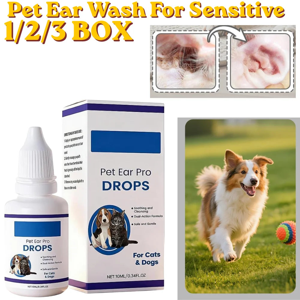 Pet Ear Care Drops For Sensitive Dogs Cats Safe & Effective 1/2/3 BOX Relieve Itching Reduce Odor Pet Earwaxr Cleaning Liquid Oasis Select