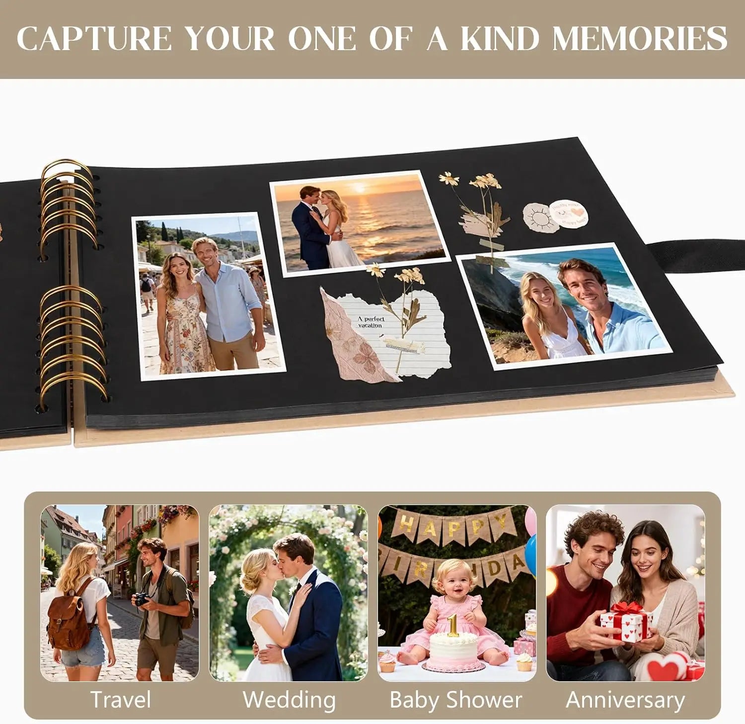 Blank Black/Brown Scrapbook Album – 40 Pages of 300g Acid-Free Cardstock for Modern Collage & Art Journals Oasis Select