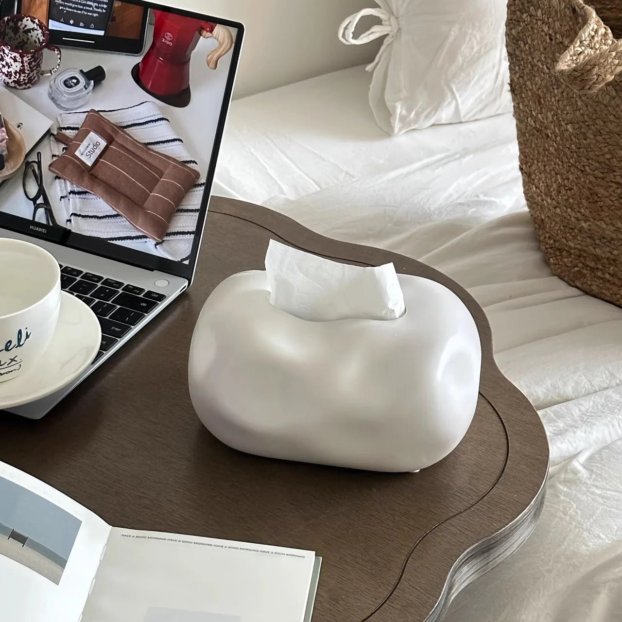 Nordic Ceramic Tissue Box Advanced Napkin Holder Living Room Dining Table Tissue Case Household Tissue Storage Box Decoration Oasis Select White