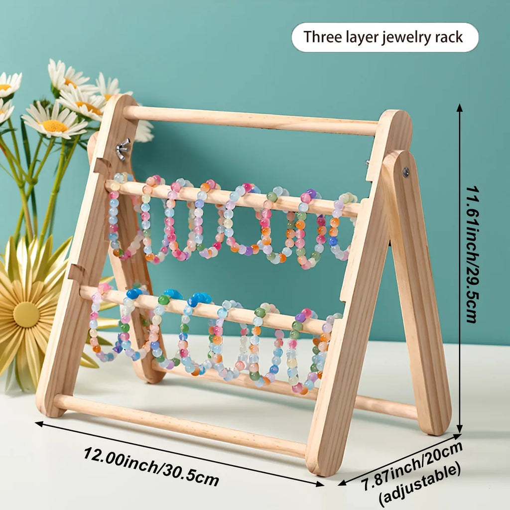 Solid wood multi-layer bracelet storage rack, necklace and ankle chain trapezoidal display rack, large capacity organizing rack Oasis Select 3 layers