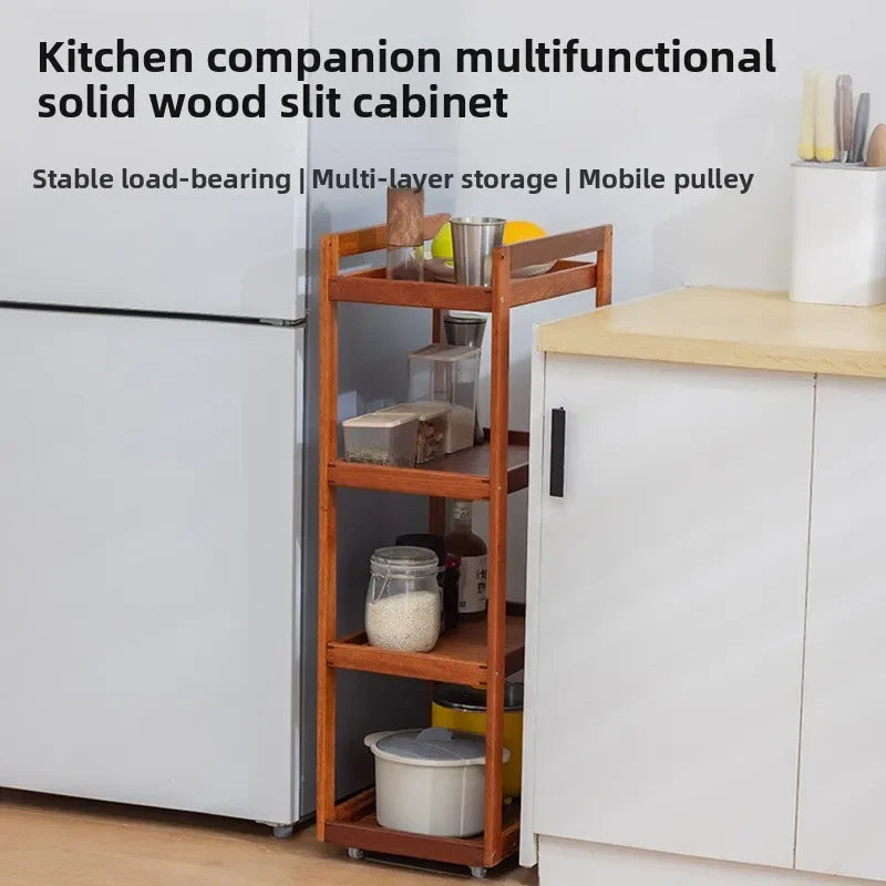 Solid wood kitchen rack Floor-to-ceiling multi-layer crevice storage rack Household multi-functional removable sundries Oasis Select