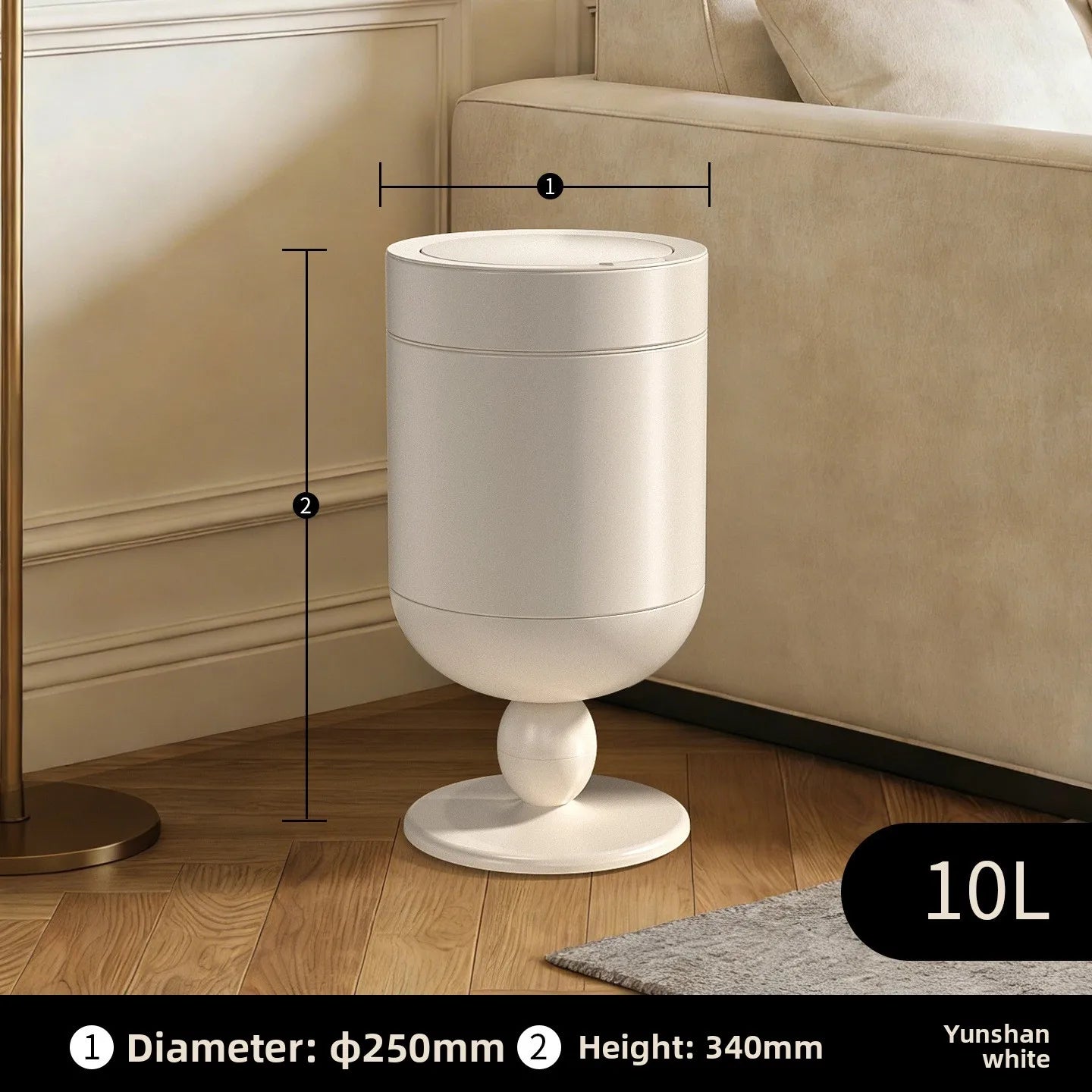 Bedroom large-capacity stainless steel trash can household 2026 new light luxury high-end living room retro with cover removable Oasis Select 10L-White