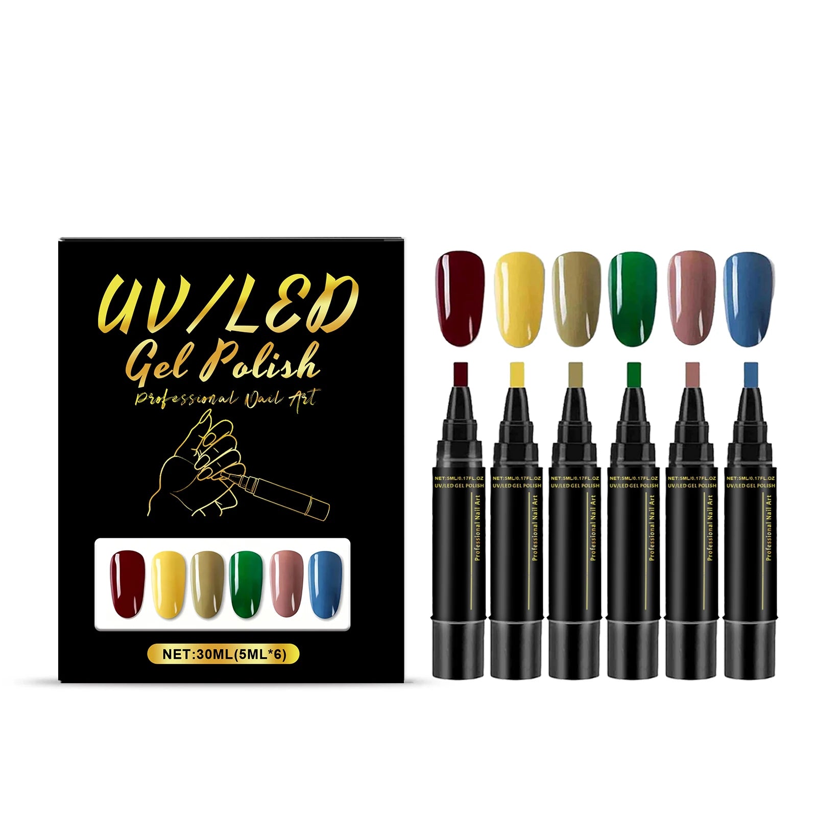 6-Color Nail Art Pen Set – Quick Dry DIY Gel Polish Pens Nail Art Pen Set Oasis Select 6pcs Boxed