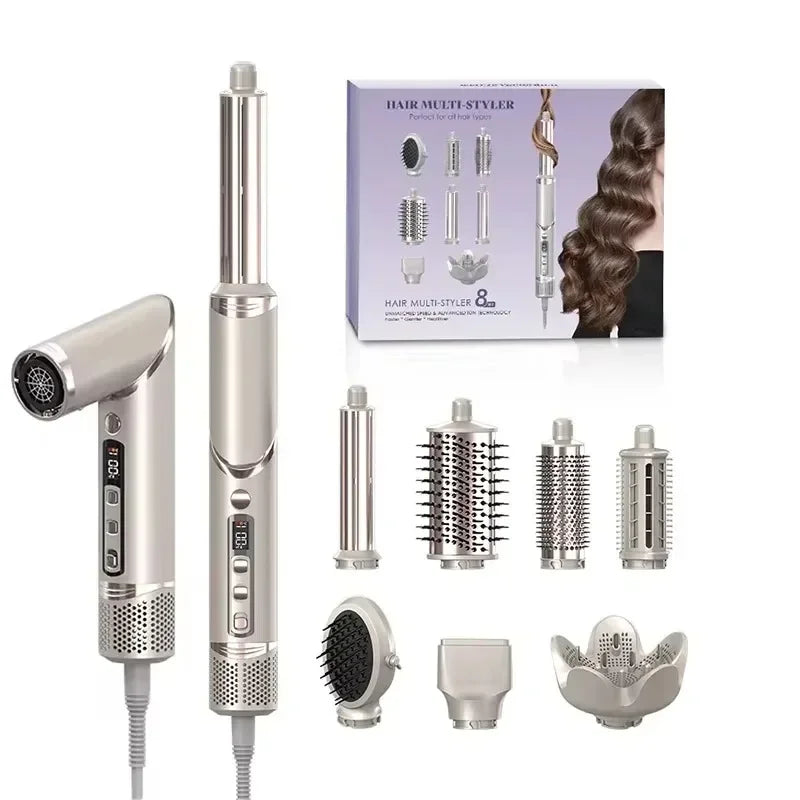 Professional 8 in 1 High-Speed Brushless Foldable Ionic Hair Blow Dryer Hot Air Brush FlexStyler with Interchangeable Heads Oasis Select silver EU