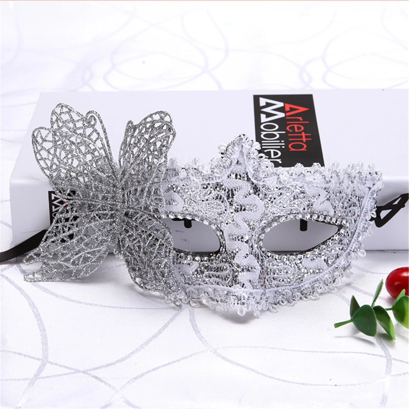 2025 NEW Side Butterfly Masquerade Mask New Fashion Half Face Eye Mask Party Makeup Ball Venetian Party Mardi Gras Mask Oasis Select White CHINA