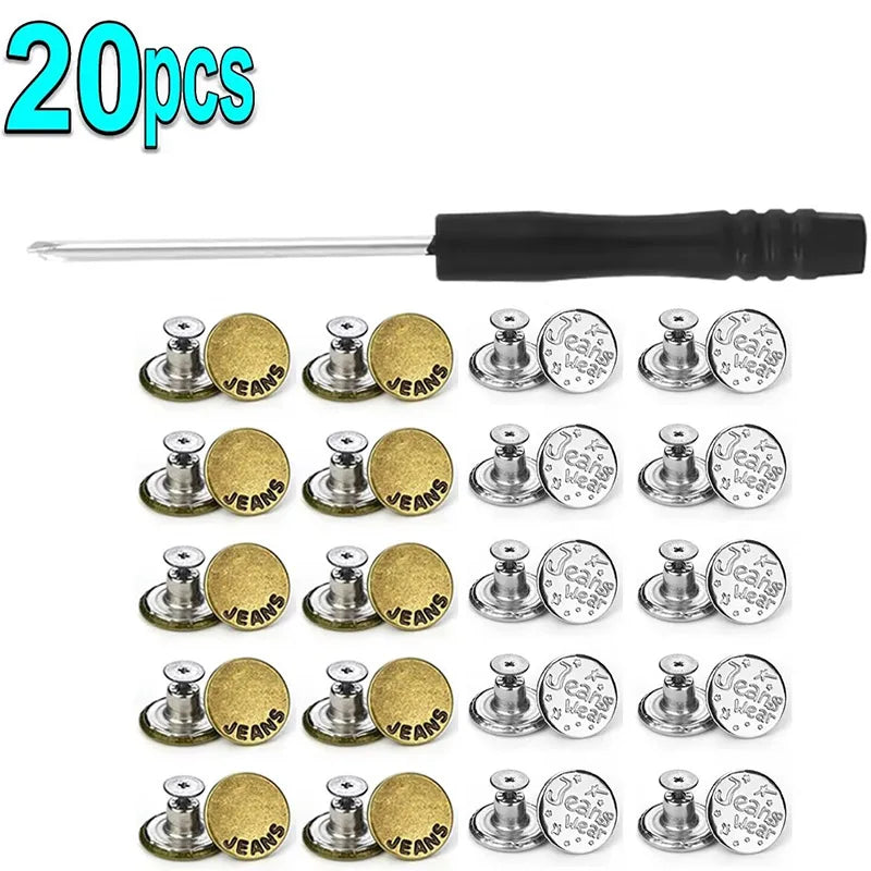 10/20Pcs Metal Jeans Buttons 17mm Replacement Screw Button Repair Kit Nailless Removable Jean Buckles Clothing Pants Pins Oasis Select 20pcs A-F
