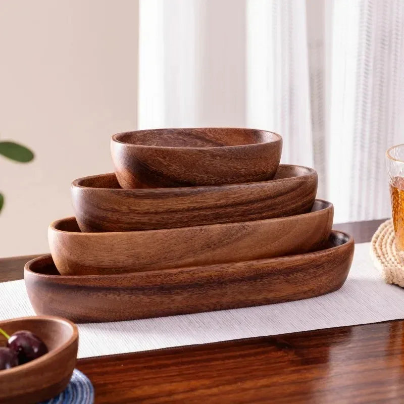Walnut Wood Boat-Shaped Bowl – Fruit, Nut & Sushi Plate Wooden Serving Bowl Oasis Select