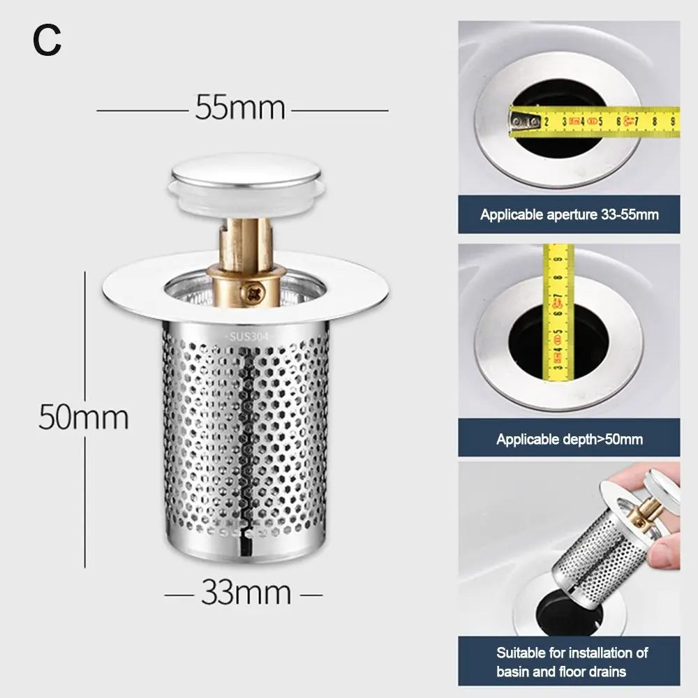 Useful Anti-clog Floor Drain Filter Mesh Stainless Steel Hair Trap Pop Up Drain Filter Shower Leak Net Bathroom Accessory Oasis Select -C