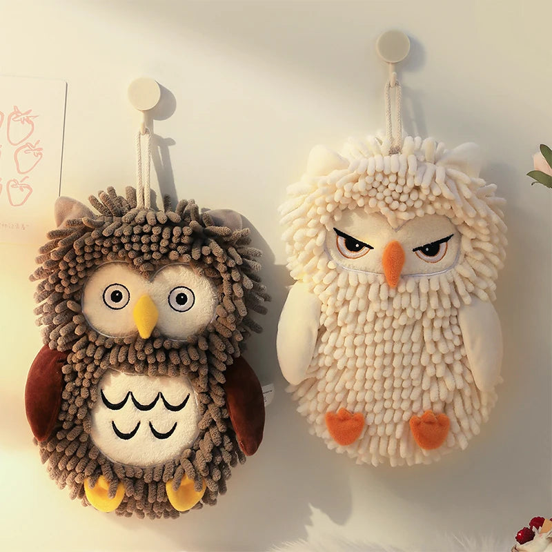 Cartoon Owl Chenille Hand Towel With Fuzzy Balls, Absorbent Fast-Drying Soft Hanging Towels For Bathroom And Kitchen Oasis Select