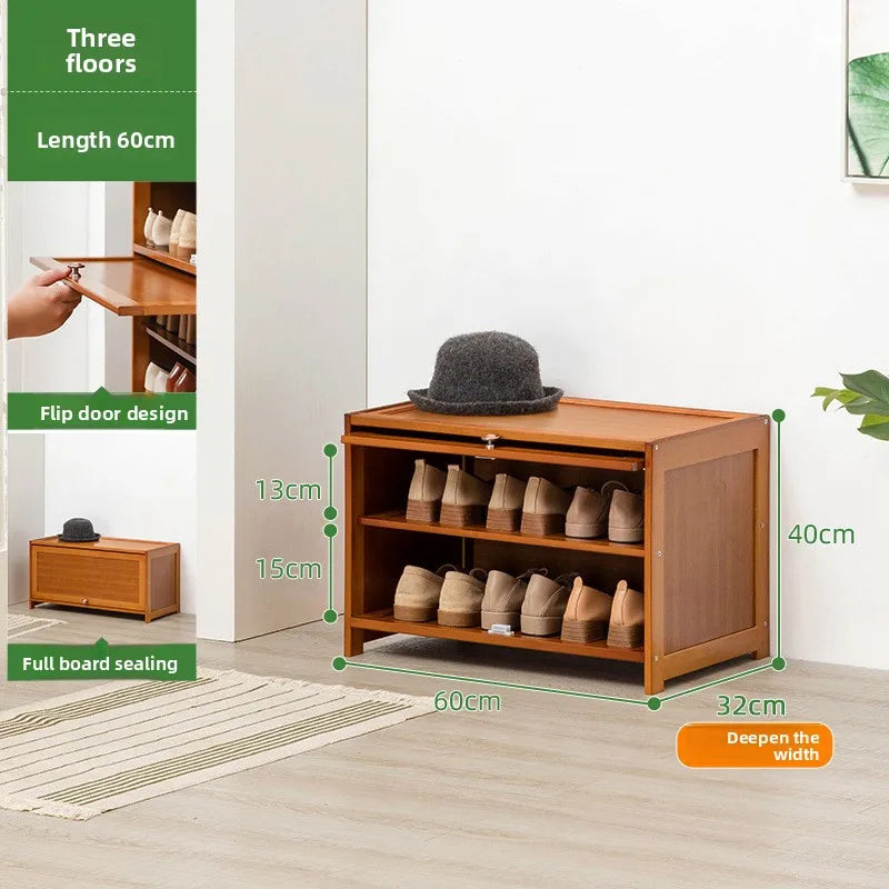 Shoe cabinet storage rack household modern door large capacity simple space saving ultra-thin solid wood Oasis Select Three layers 60 long